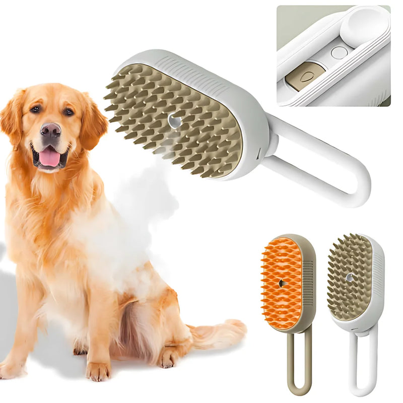 Escova elétrica para cabelo de gatos e cachorro, spray fumegante, 3 em 1, escova para massagem de animais de estimação, remoção de cabelos emaranhados e soltos.