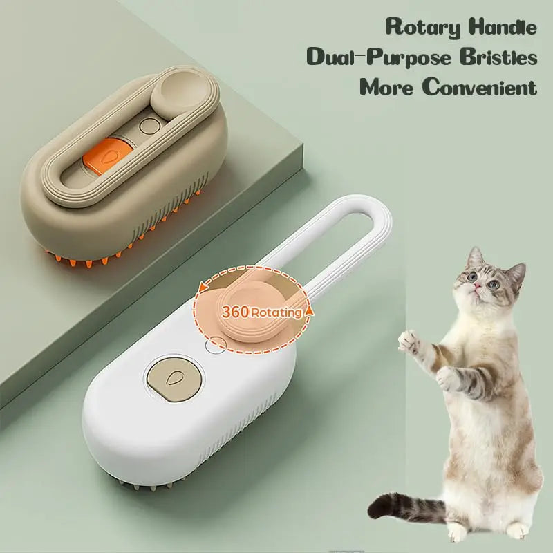 Escova elétrica para cabelo de gatos e cachorro, spray fumegante, 3 em 1, escova para massagem de animais de estimação, remoção de cabelos emaranhados e soltos.